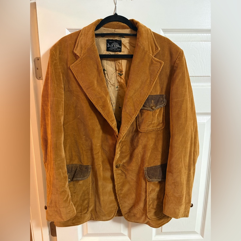 Brad Whitney vintage corduroy blazer jacket carmel made in USA 70s 60s men's L